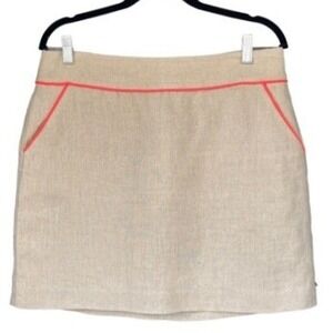 T7 Ann‎ Taylor LOFT Linen Skirt Neon Pink Trim A-Line Y2K Beige Mini Skirt 10